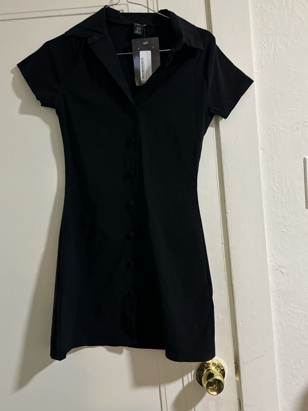 Boohoo Black Short Sleeve Button Front Mini Dress
